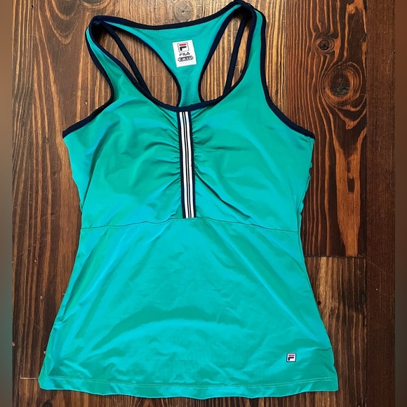 FILA Heritage Racerback Womens Tank Athletic Workout Tennis Green and Navy - Picture 2 of 7